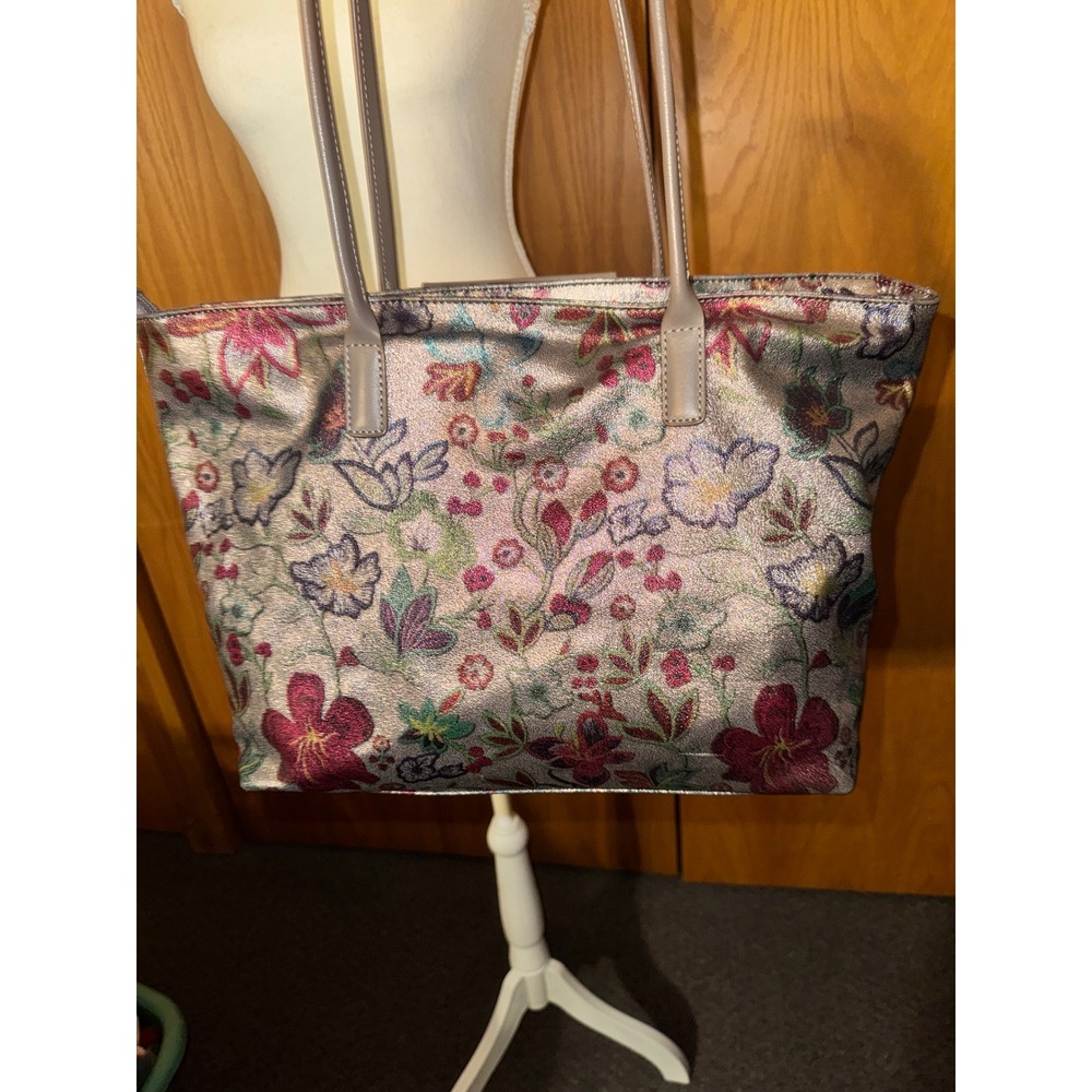 Lancaster Paris Metallic Floral Tote Bag Champagne Pink Tapestry Shoulder Bag - Picture 4 of 8